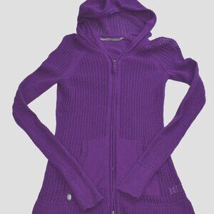 Athleta Sunscape Sweater Womens Sz S Purple Hoodie Zipper Long Sleeve Open Knit
